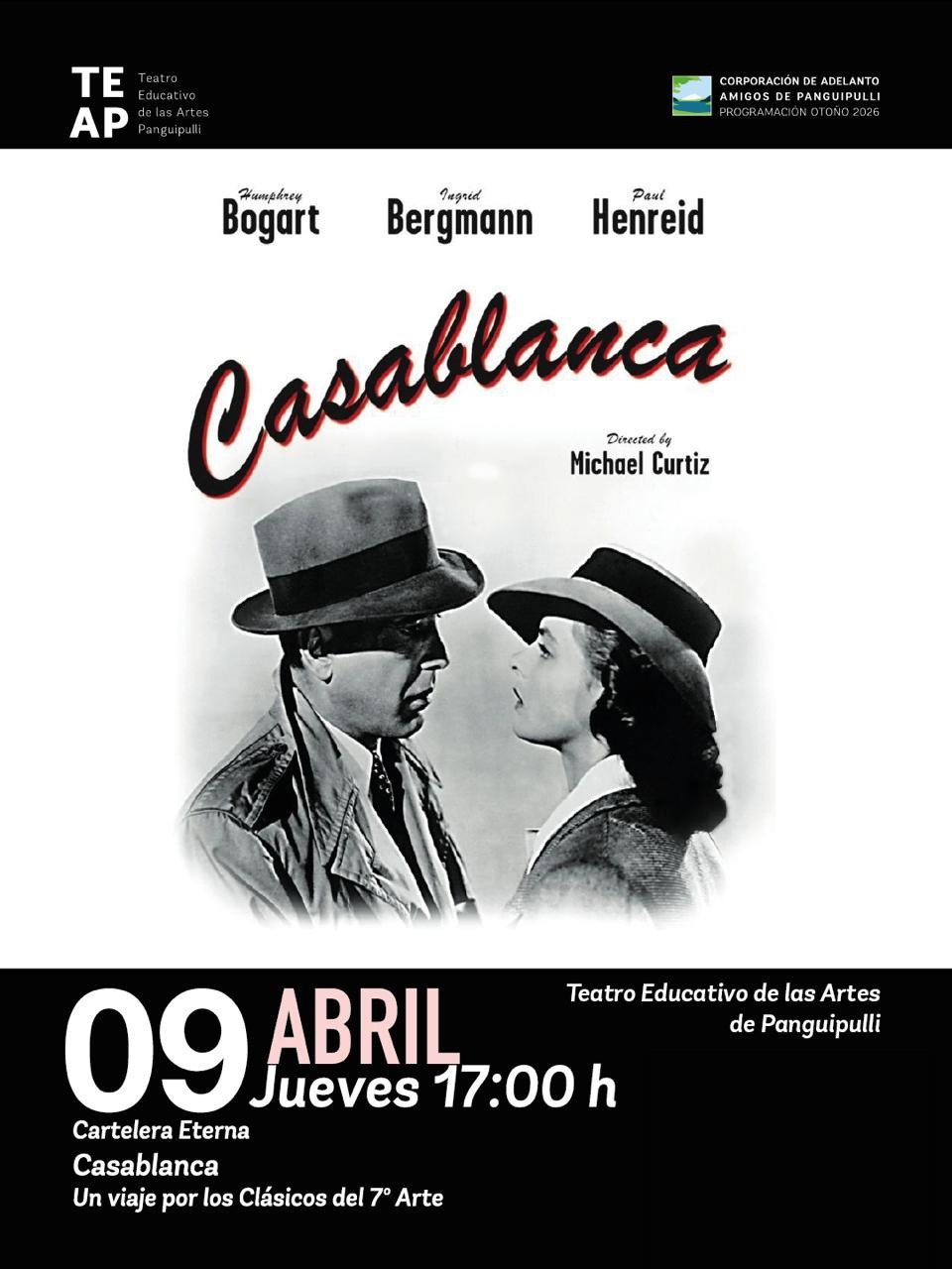«Casablanca» se exhibirá en el Teatro Educativo de las Artes en Panguipulli